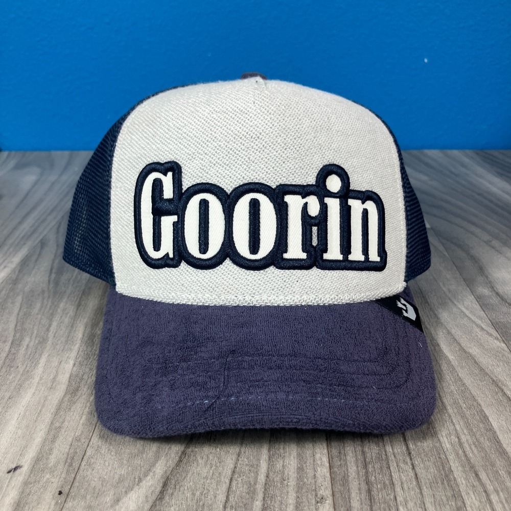 Goorin‎ Bros Full Flavor Wordmark French Terry Beige and Navy Blue Trucker Hat